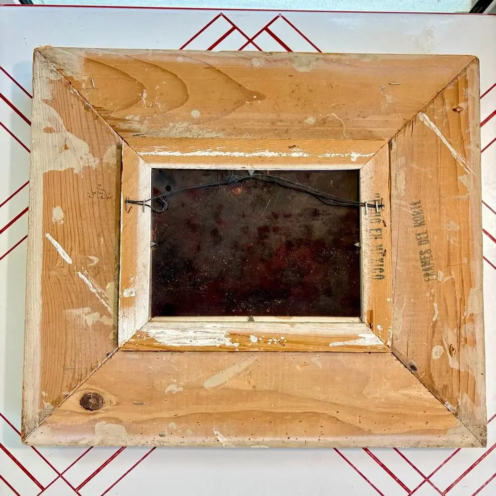 Vintage Jean Lucey Enamel on Copper Bird Art Carved Wood Frame